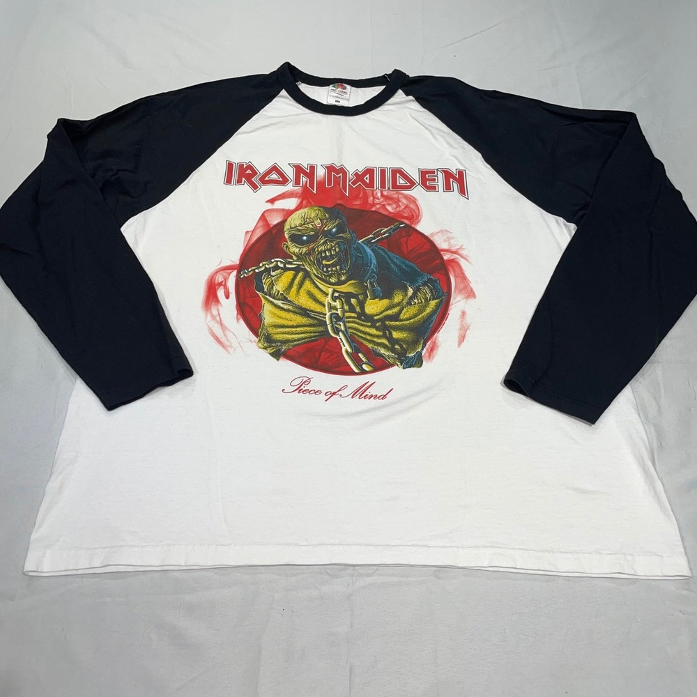 Iron Maiden Piece of Mind Raglan Baseball Tee XXL Fruit of‎ the Loom Black White